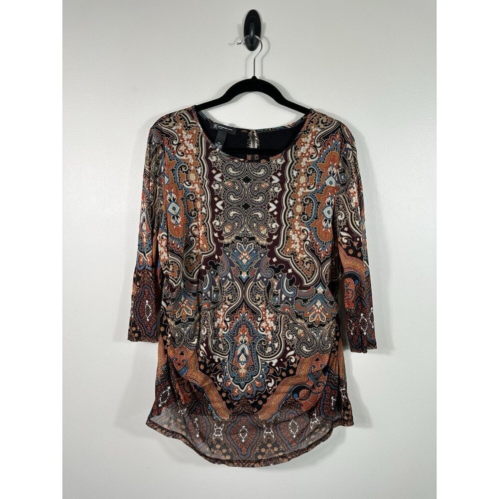 Vtg Inc International Concepts Top Womens 2X Black Brown Paisley Mesh Y2K Ruched